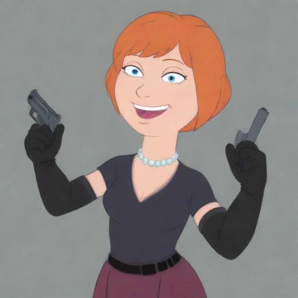 ailois griffin smiling with black gloves and gun 