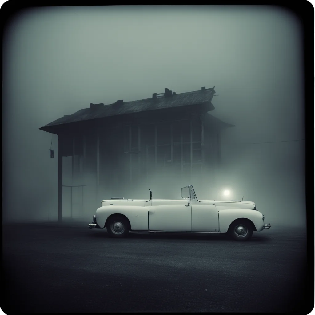 lonely women in thin white singlets at a foggy dark gaz station  old car  old building the night   scary ghosts  polaroid style  film noir amazing awesome portrait 2