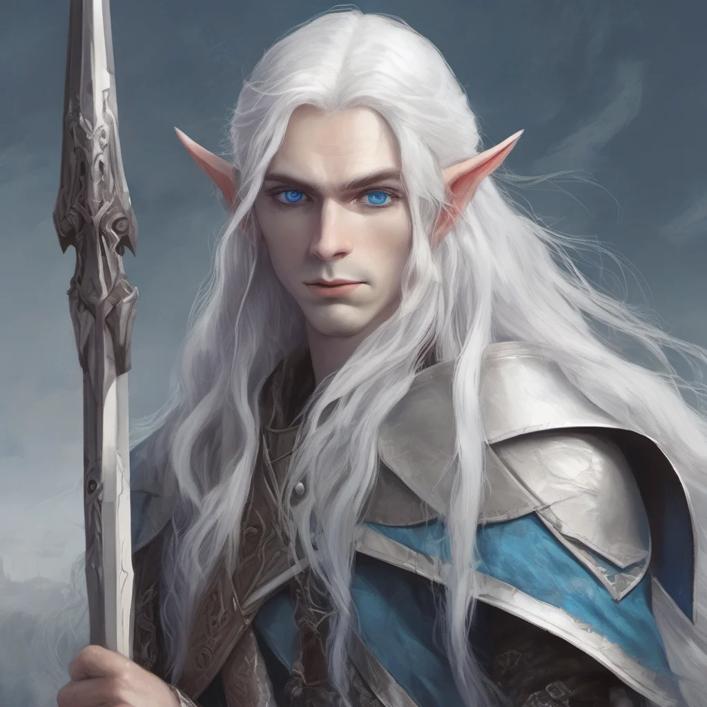 ailong white haired elf with blue eyes and a glaive good looking trending fantastic 1