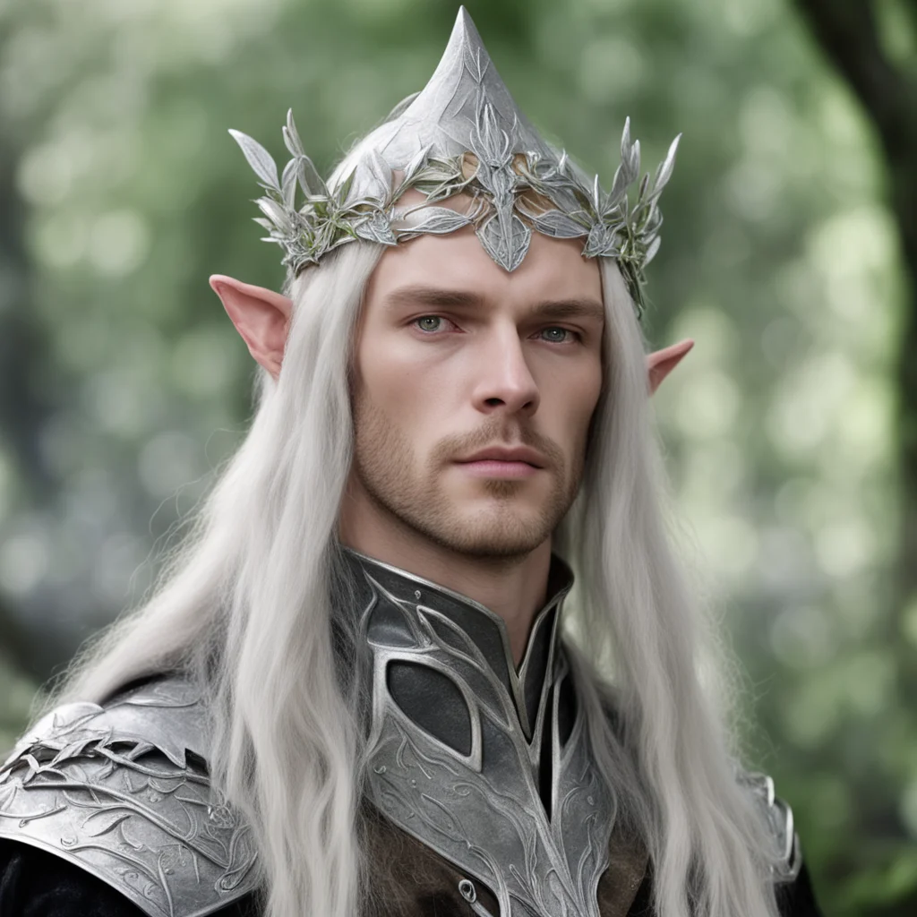 lord celeborn wearing silver bay leaf elven circlet with diamonds confident engaging wow artstation art 3
