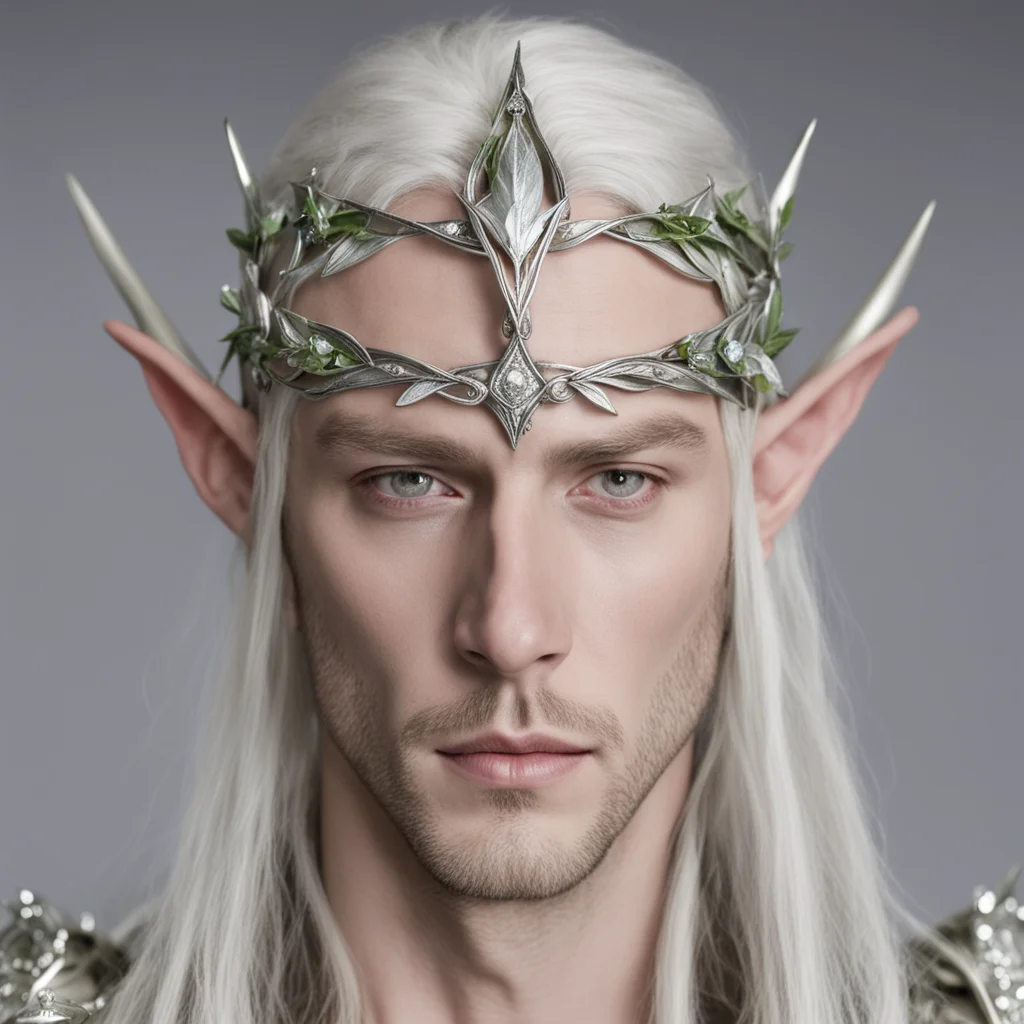 lord celeborn wearing silver bay leaf elven circlet with diamonds