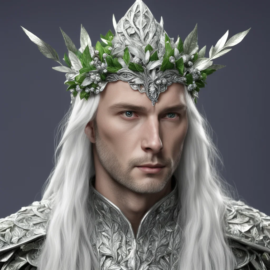 lord celeborn wearing silver leaves with diamond berries on head  confident engaging wow artstation art 3
