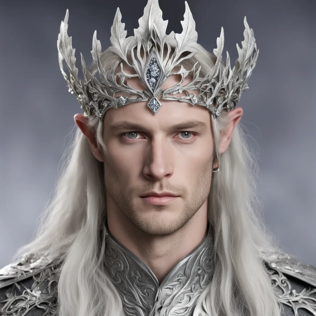 lord celeborn wearing silver oak leaf elven circlet with diamonds
