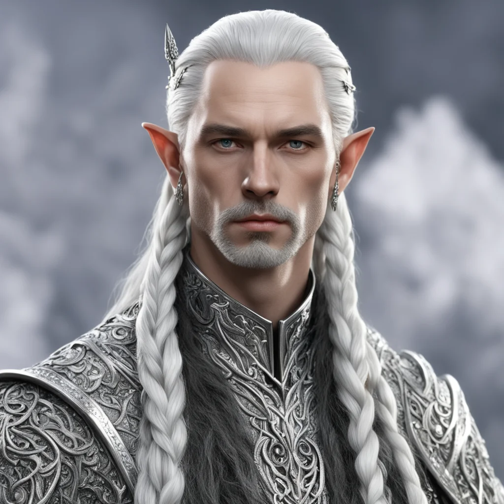 lord celeborn with braids wearing silver hair fork with diamonds