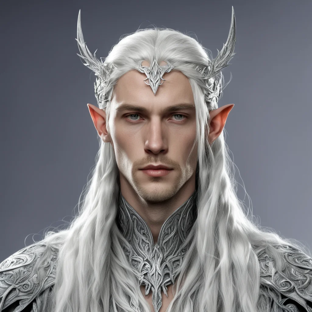 ailord celeborn with braids wearing silver leaf elven circlet with diamonds confident engaging wow artstation art 3