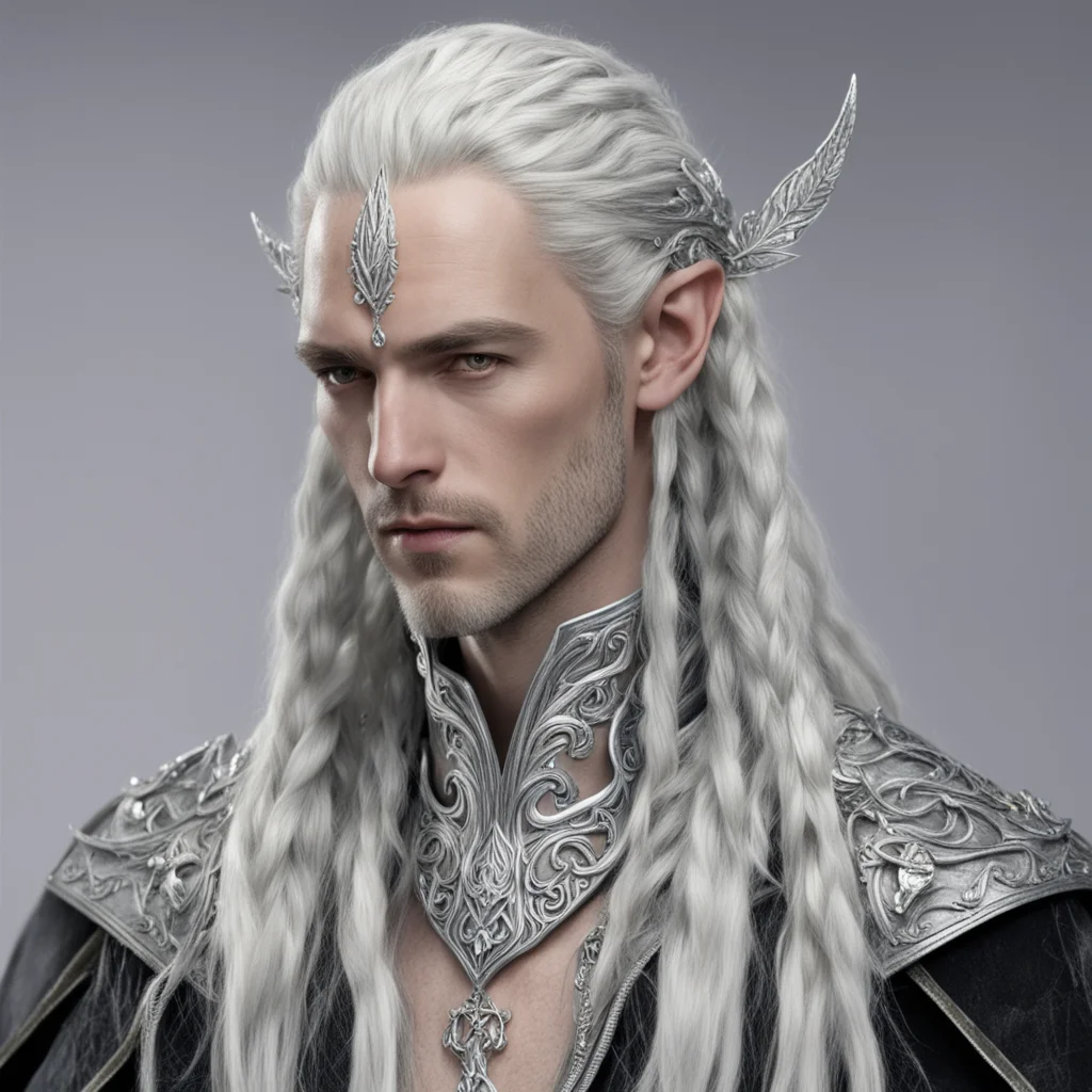 lord celeborn with braids wearing silver leaf elven circlet with diamonds good looking trending fantastic 1