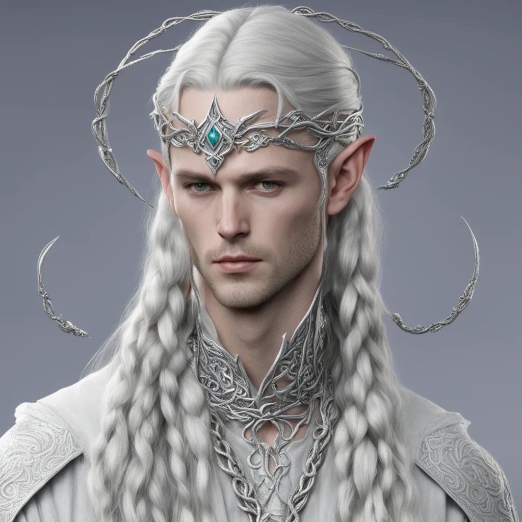 lord celeborn with braids wearing silver serpents intertwined elvish circlet with diamonds confident engaging wow artstation art 3