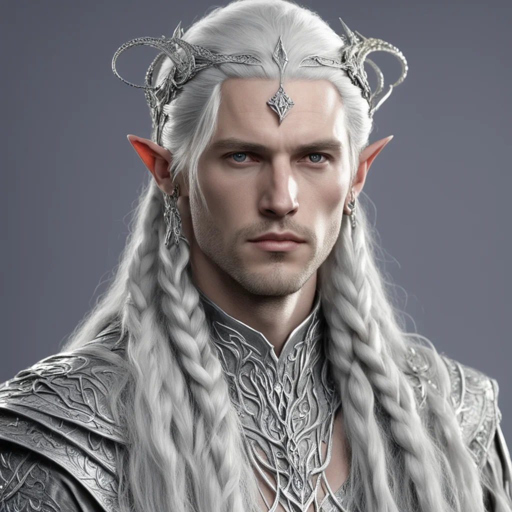 lord celeborn with braids wearing silver snake elvish circlet with diamonds confident engaging wow artstation art 3