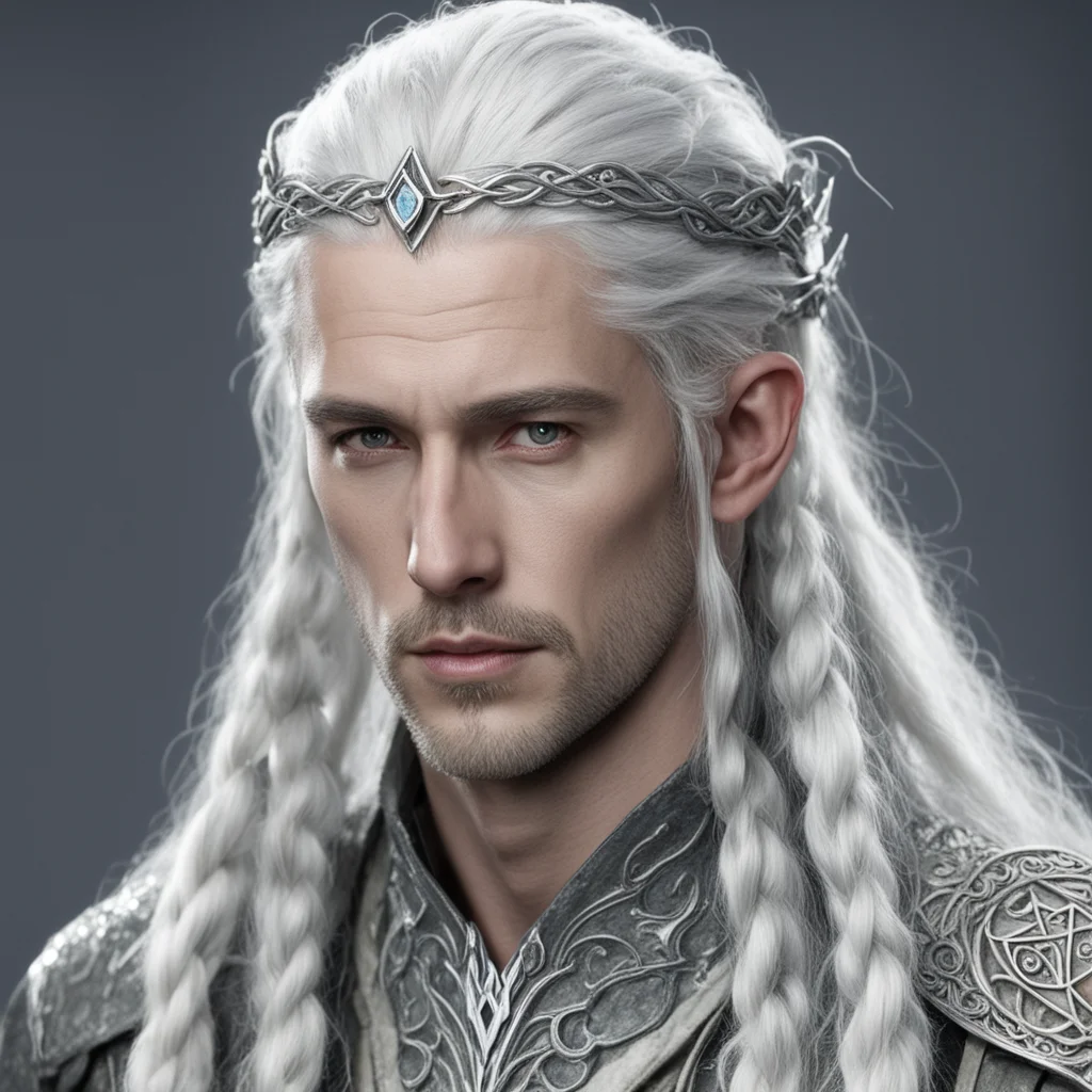lord celeborn with silver hair and braids wearing silver serpentine elvish circlet with large center diamond  confident engaging wow artstation art 3
