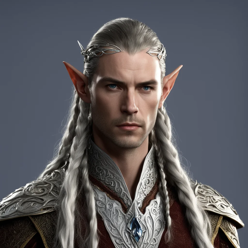 lord elrond with braids and silver elven circlet with diamonss confident engaging wow artstation art 3