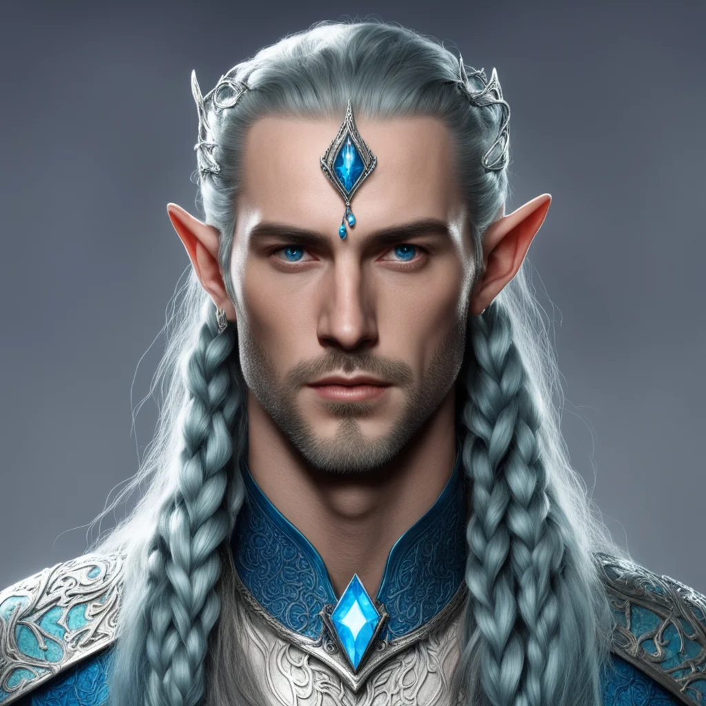lord elrond with braids wearing silver elven circlet with blue diamonds confident engaging wow artstation art 3