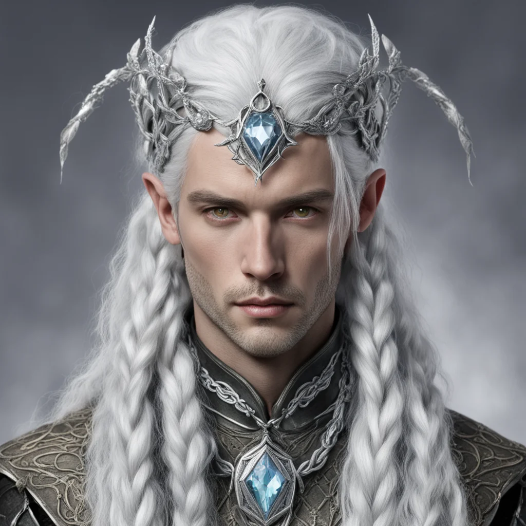 lord galathon with silver hair and braids wearing silver serpentine elvish circlet with large center diamond  amazing awesome portrait 2
