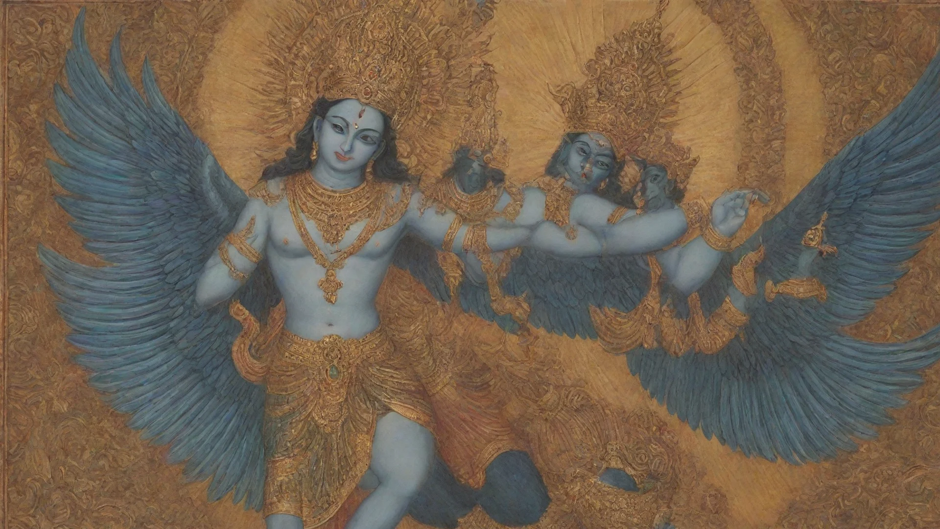 lord vishnu with garuda bird wide