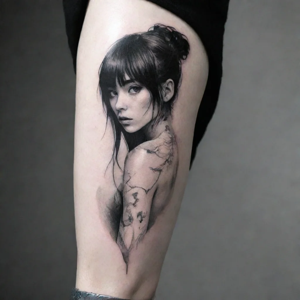 loreen fine line black and white tattoo