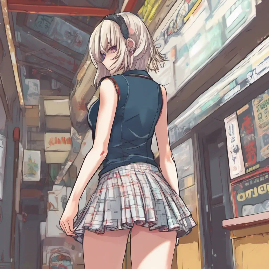ailow rear view of an adorable nerdy anime woman in an extremely short miniskirt confident engaging wow artstation art 3