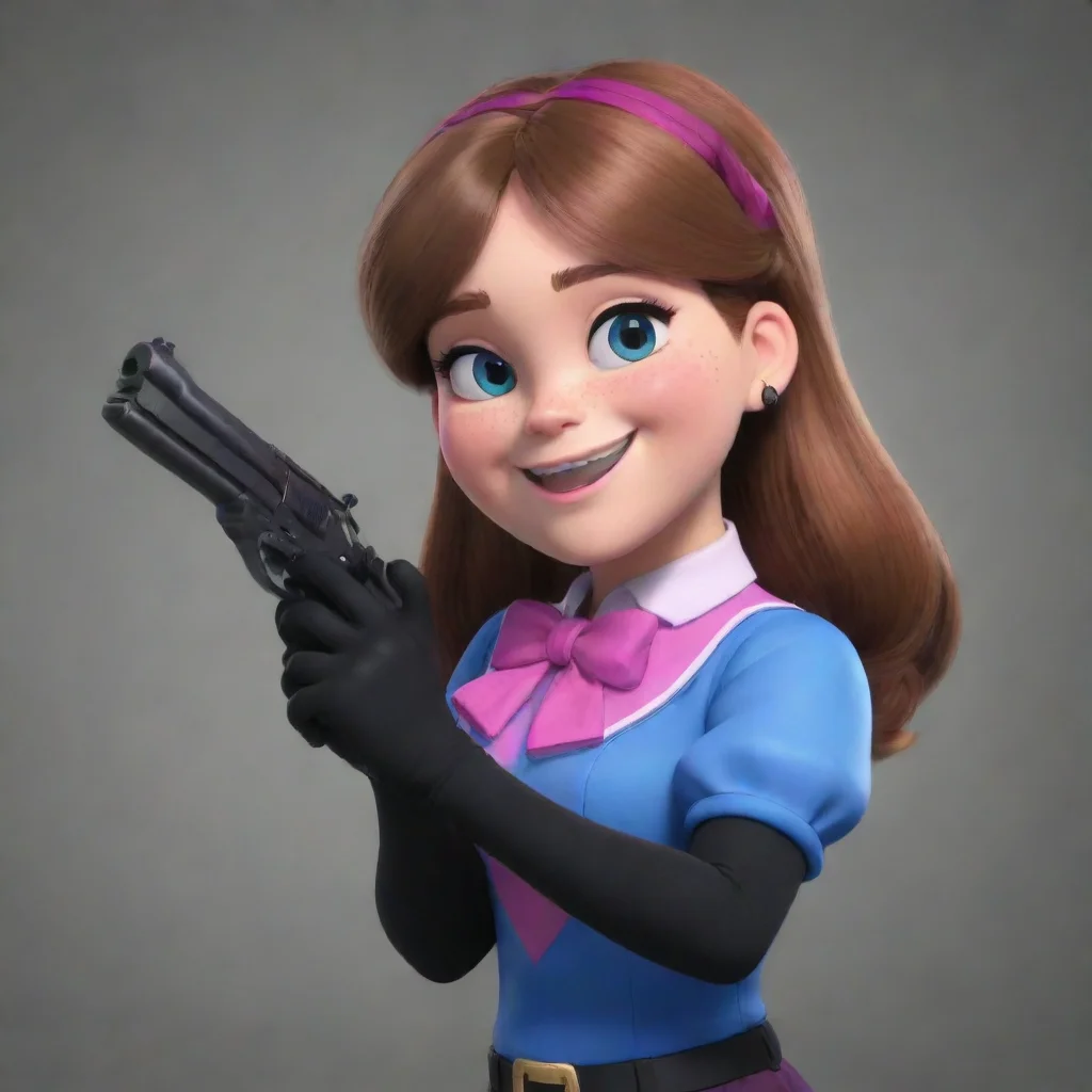 mabel pines smiling with black gloves and gun hd