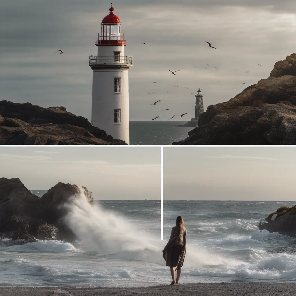 aimajestic lighthouse with person breaking free