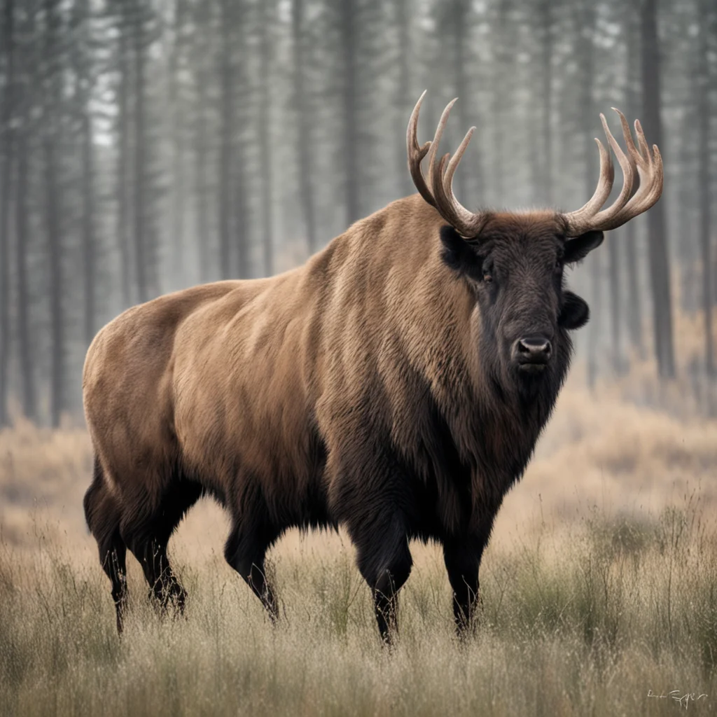 aimake a picture of a mix bison and elk confident engaging wow artstation art 3