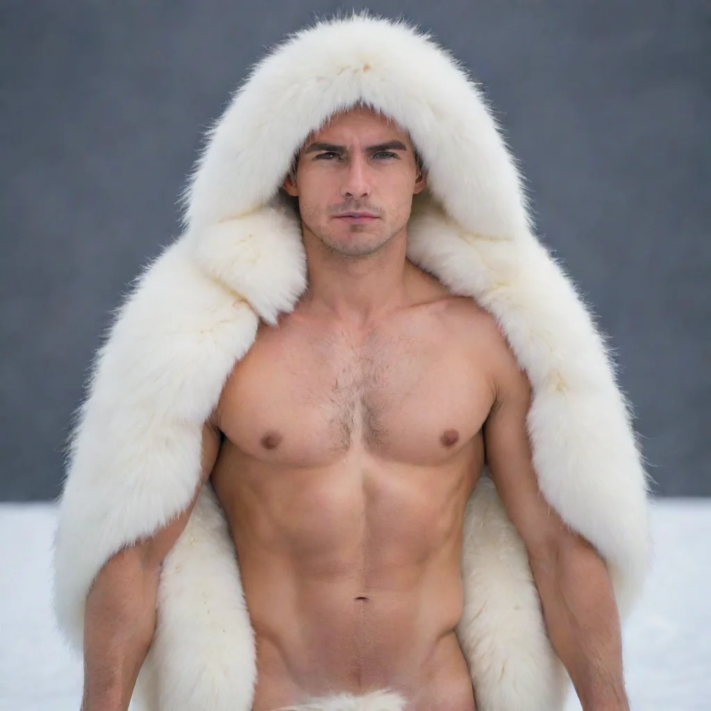 male human midtransformation covered in arcticfox fur