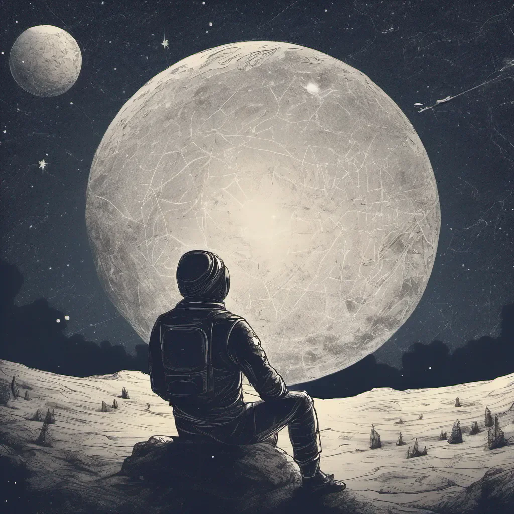 man alone in space watching the constellations sitting on the moon amazing awesome portrait 2