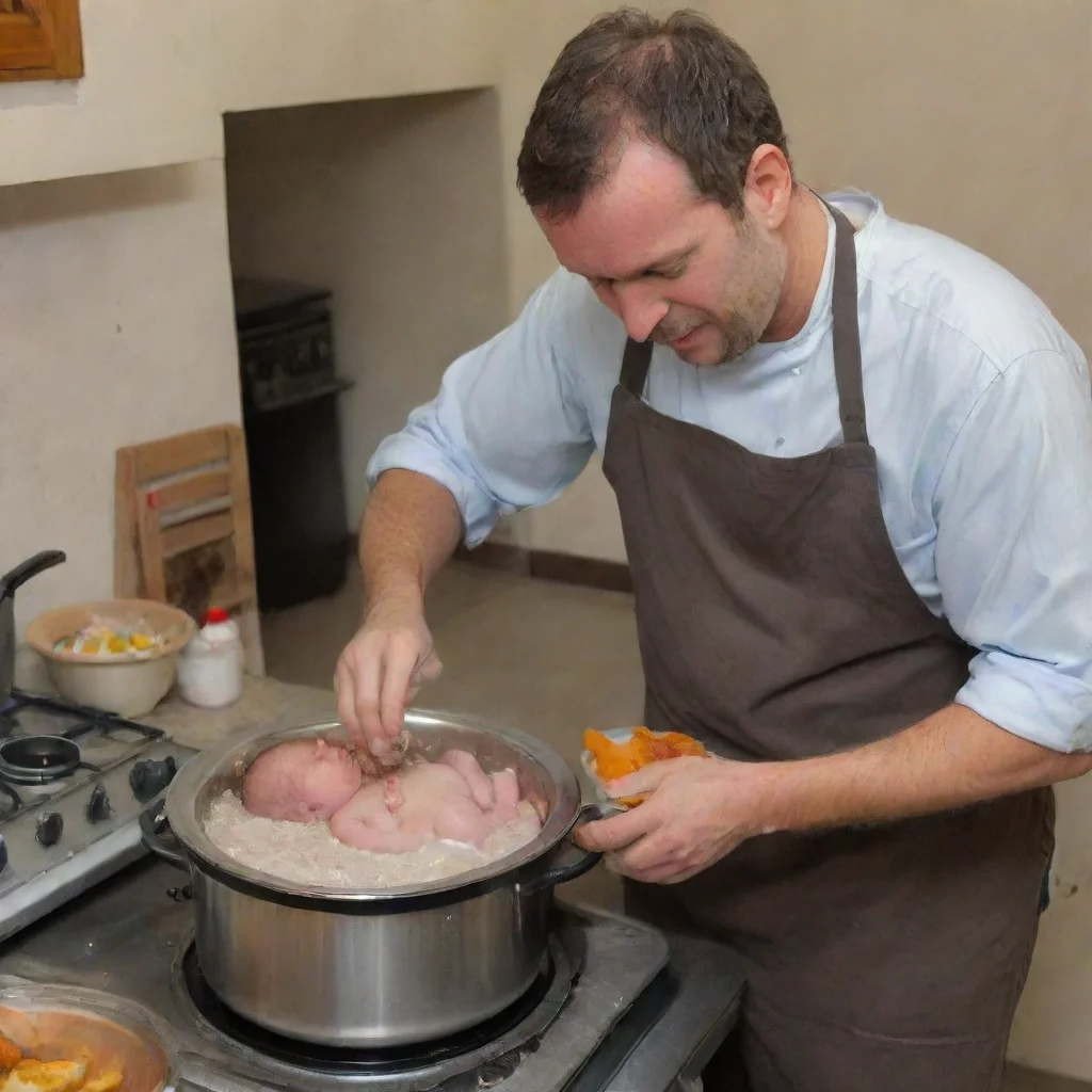 aiman cooking a newborn baby in a pot on a cooker