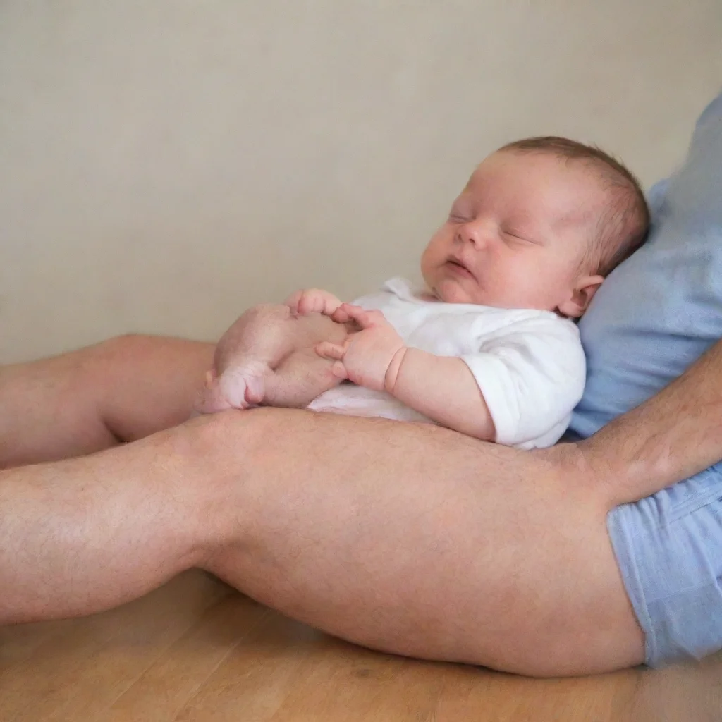 aiman holding newborn baby by the legs