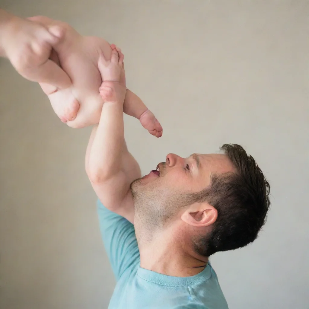 aiman holding newborn baby upside down