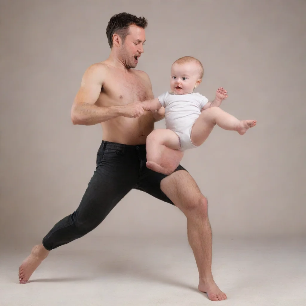 man kicking a baby 