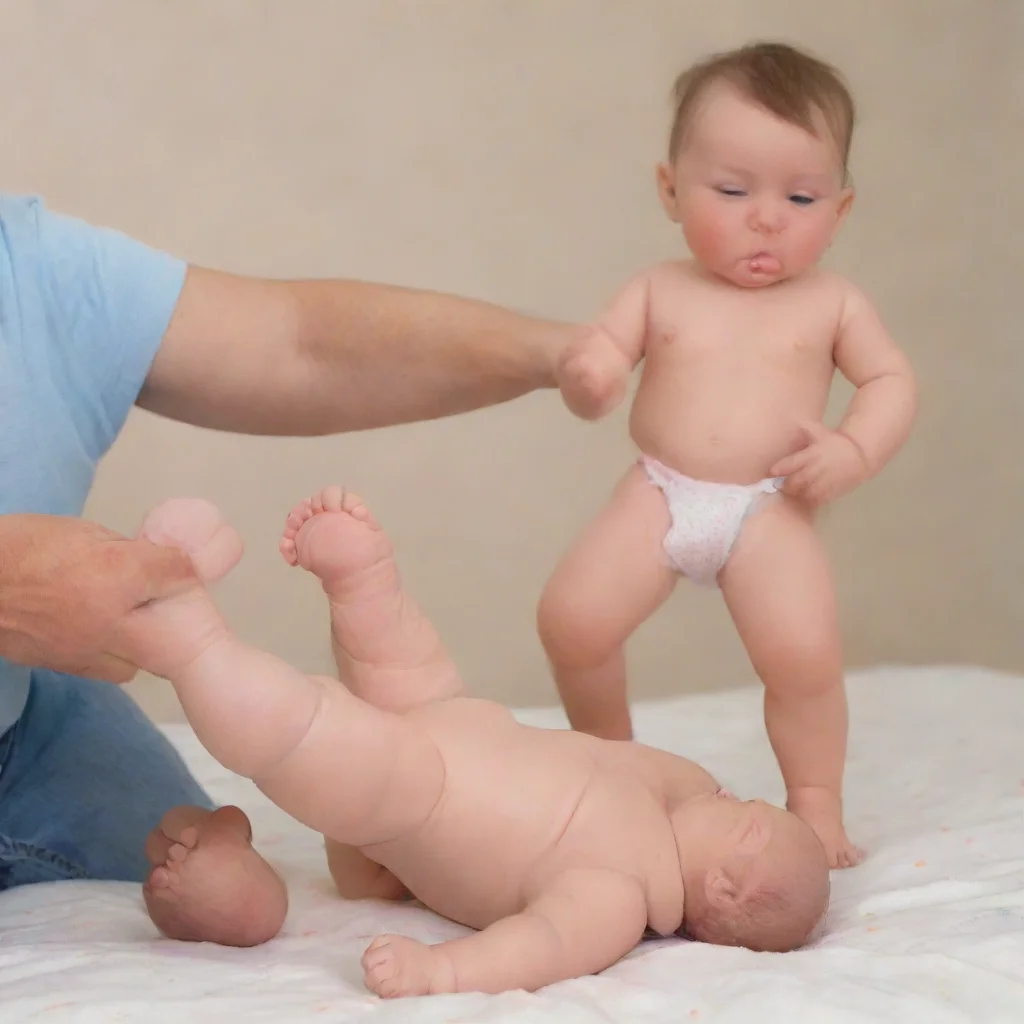 aiman kicking a newborn baby doll
