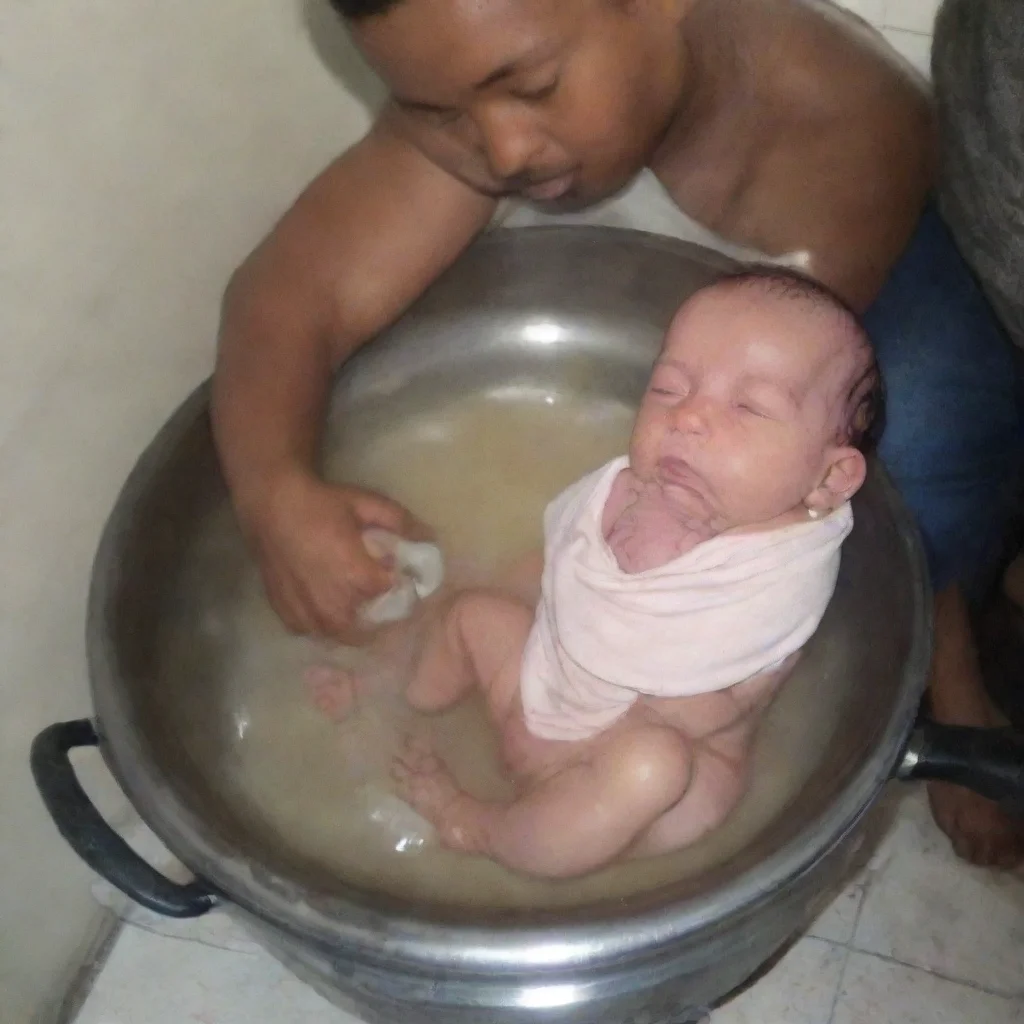 aiman puts newborn baby in to pot of boiling water to cook