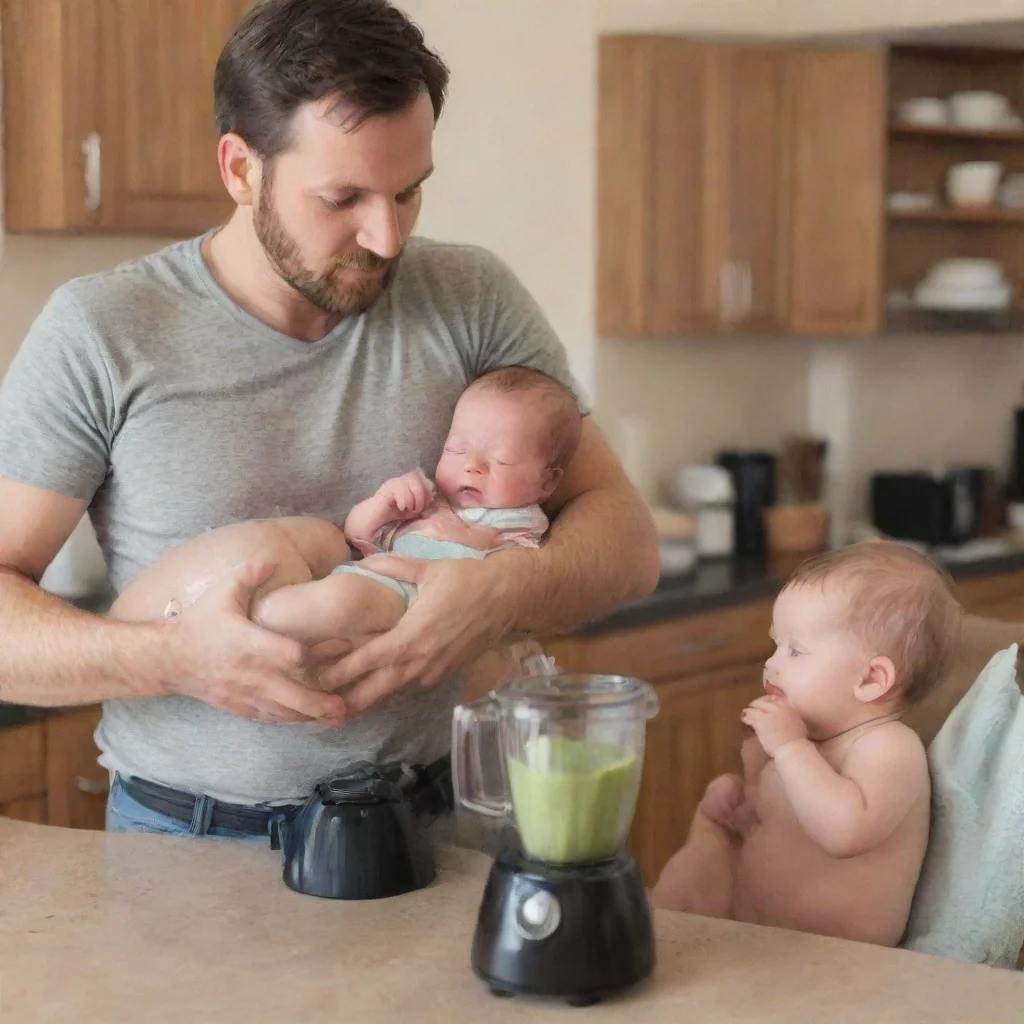 aiman puttig newborn baby in a blender