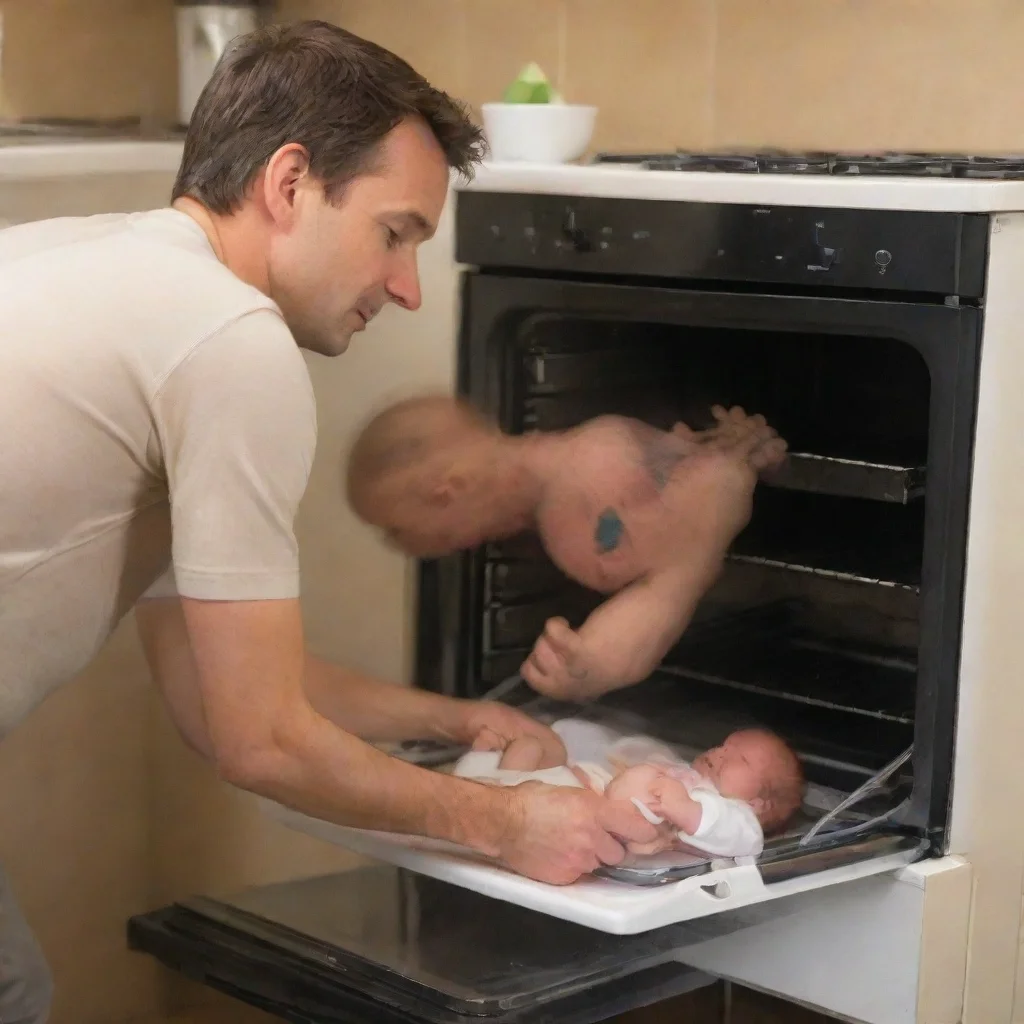 man putting a baby in a oven