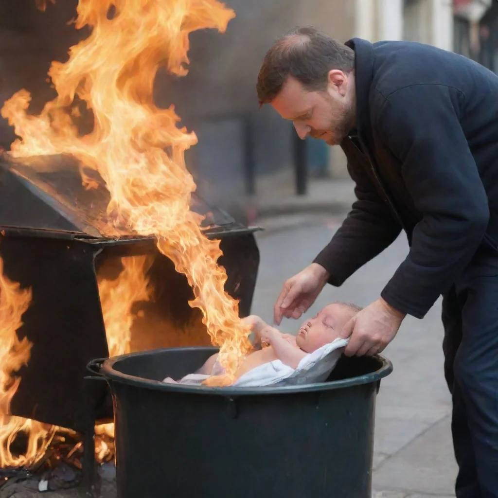 aiman putting newborn baby in the bin on fire