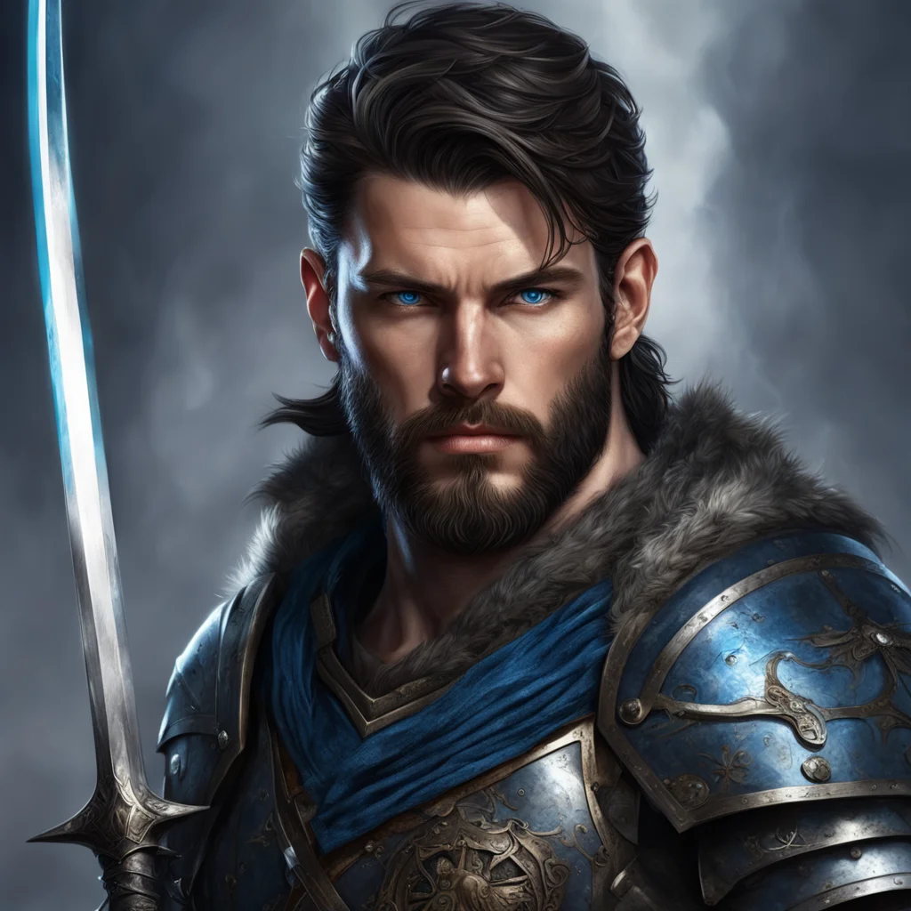man short hair warrior fantasy art dark hair beard sword armor blue eyes amazing awesome portrait 2 good looking trending fantastic 1