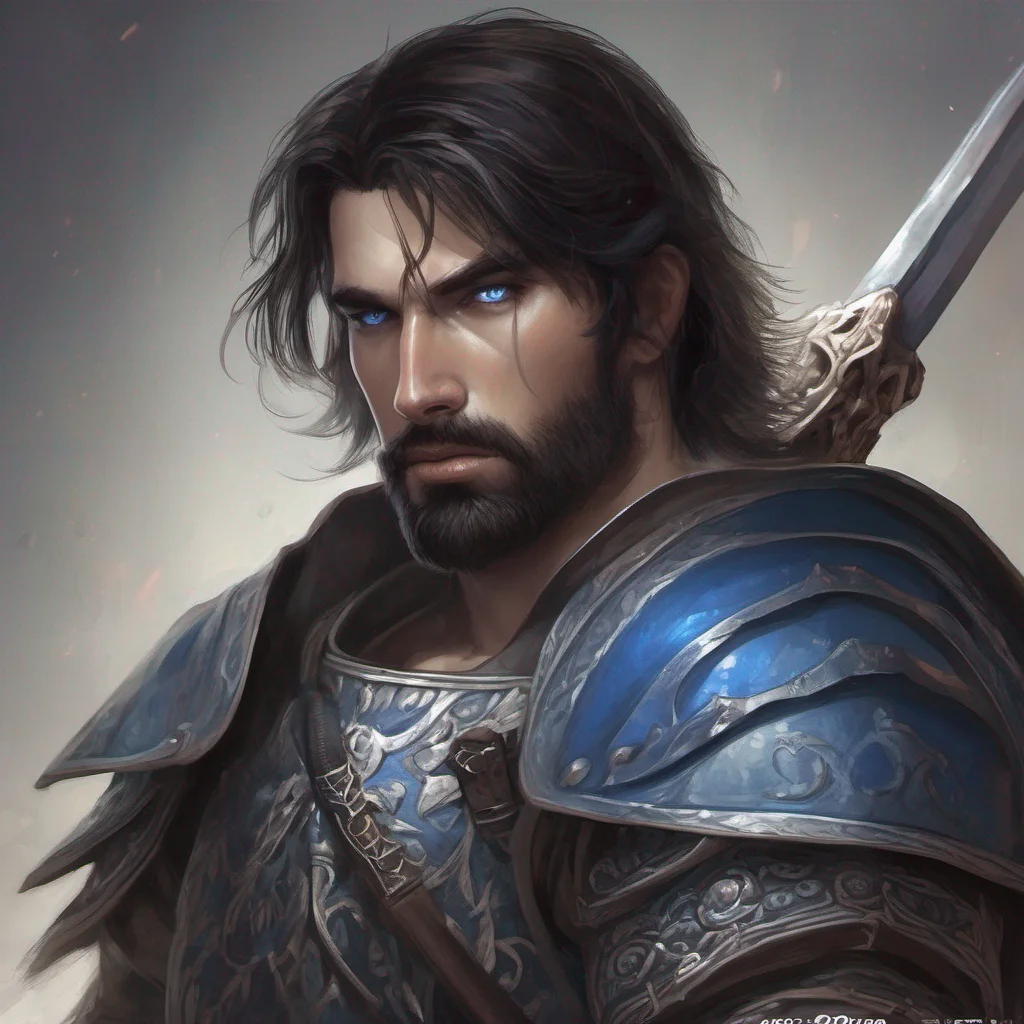 aiman short hair warrior fantasy art dark hair beard sword armor blue eyes amazing awesome portrait 2