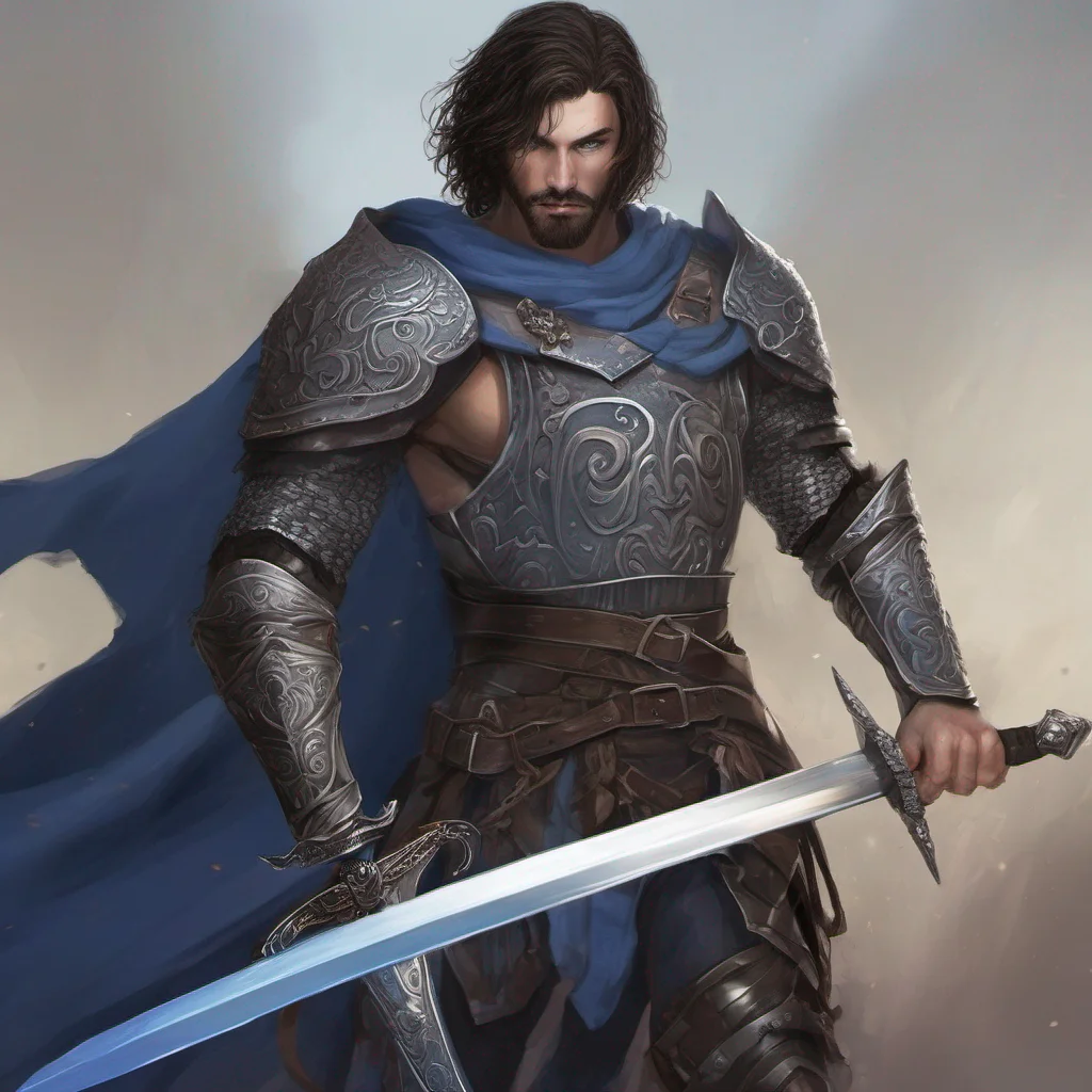 man short hair warrior fantasy art dark hair beard sword armor blue eyes good looking trending fantastic 1