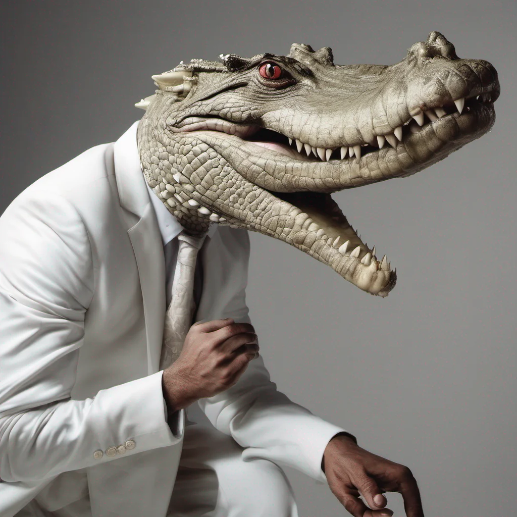 man wearing white suit but having head of crocodile  amazing awesome portrait 2