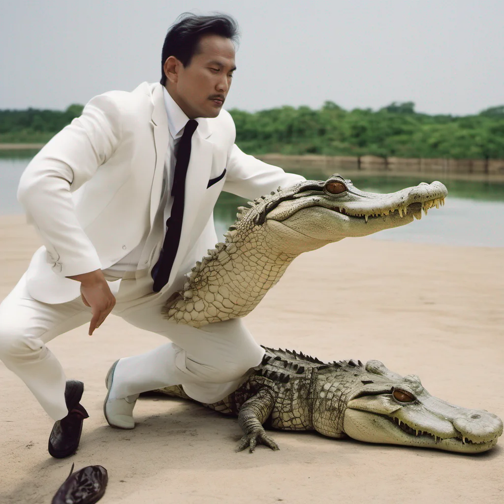 man wearing white suit but having head of crocodile  confident engaging wow artstation art 3