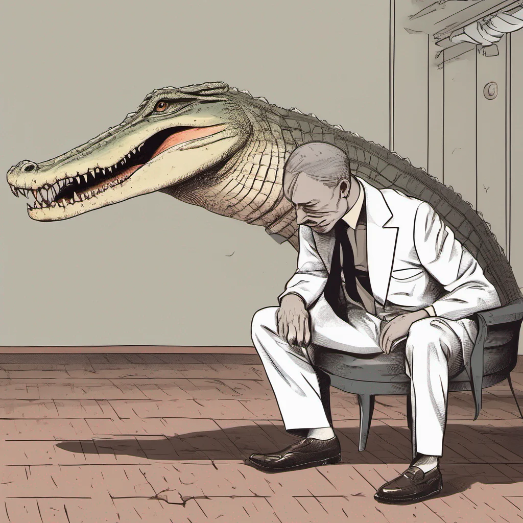 man wearing white suit but having head of crocodile  good looking trending fantastic 1