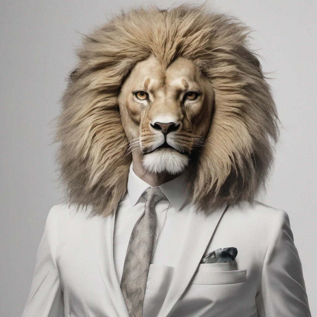 man wearing white suit but having head of lion  amazing awesome portrait 2