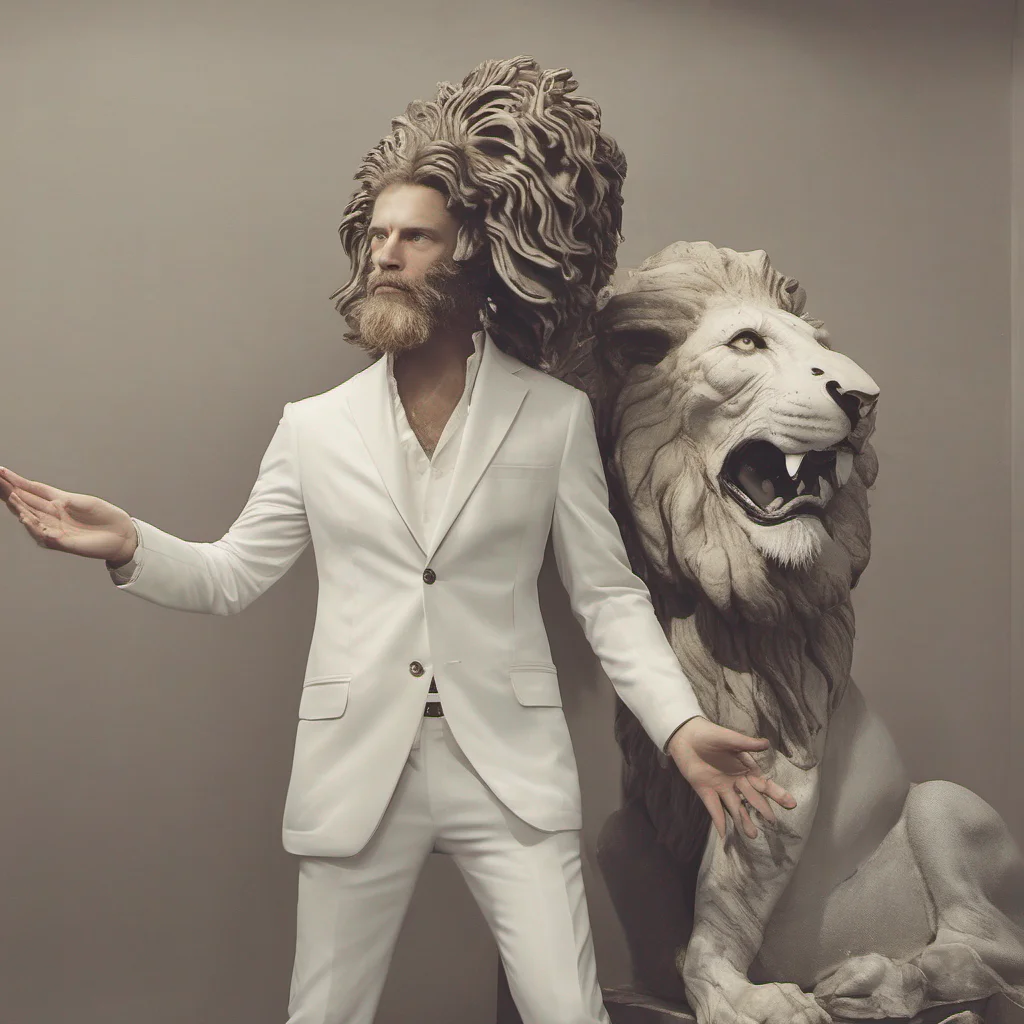 man wearing white suit but having head of lion  confident engaging wow artstation art 3
