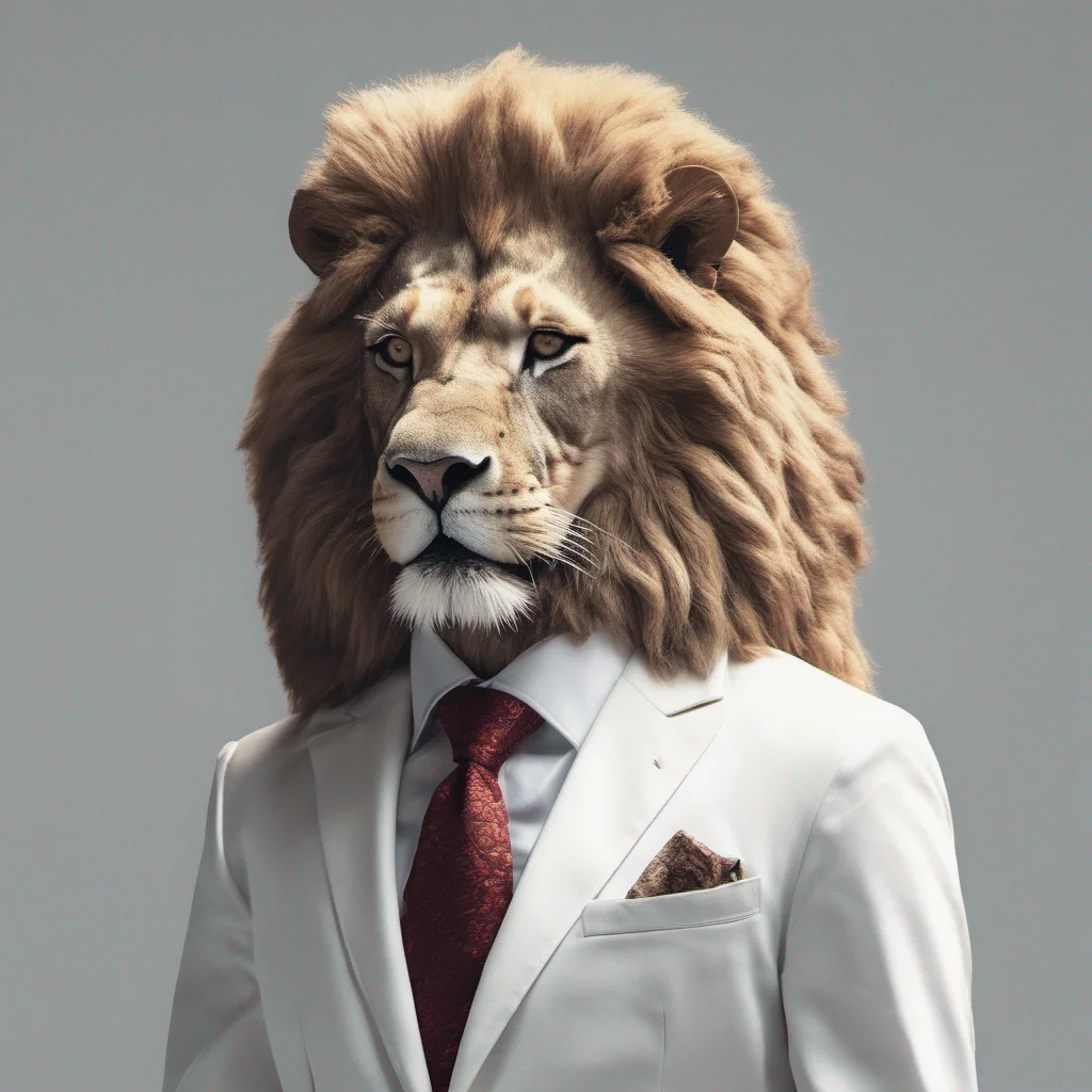 man wearing white suit but having head of lion  good looking trending fantastic 1