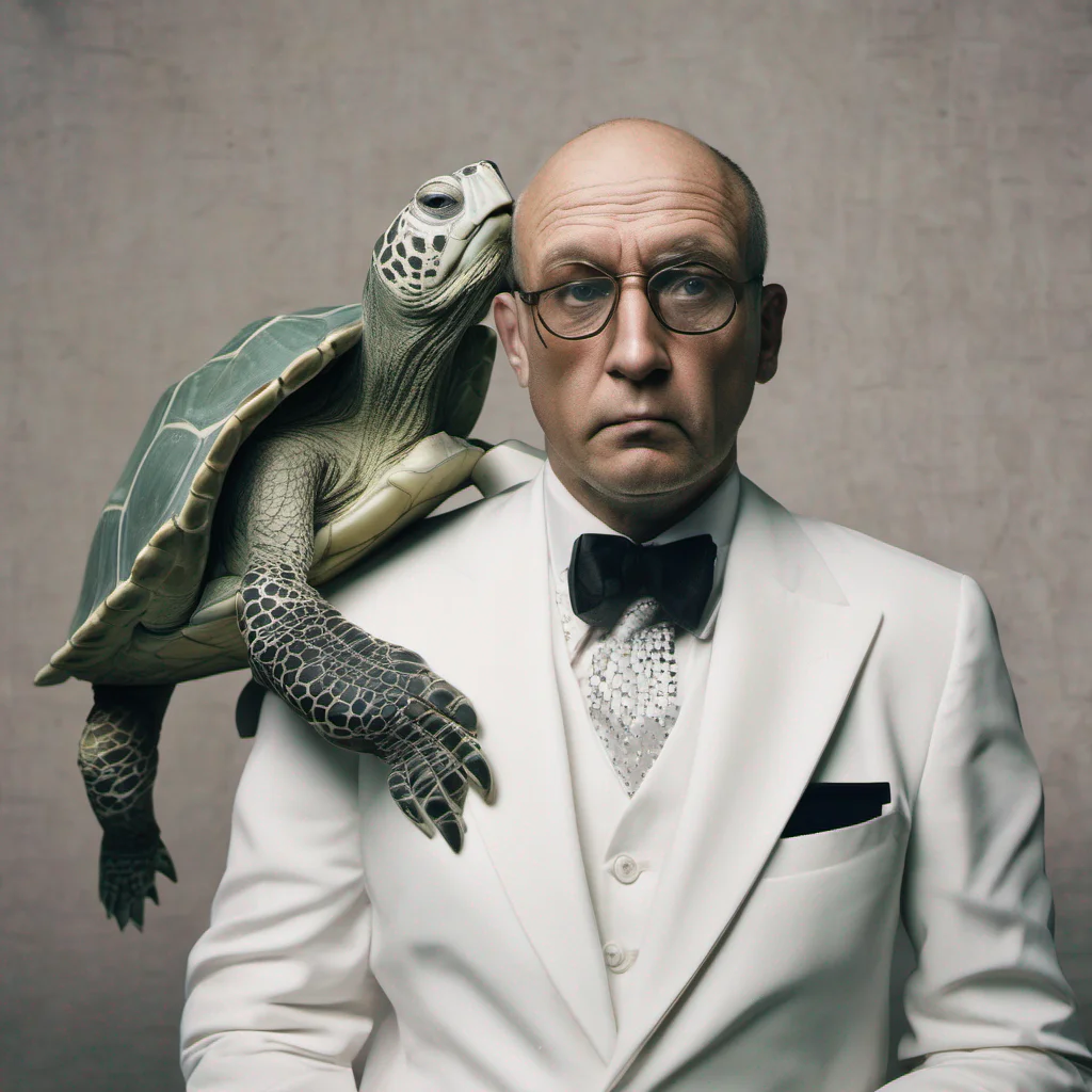 man with head of turtle wearing white suit  amazing awesome portrait 2