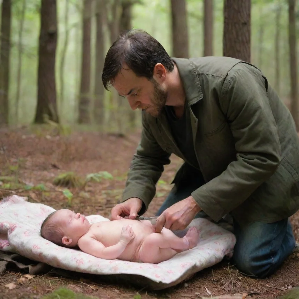 aiman with knife cutting a newborn baby in the woods