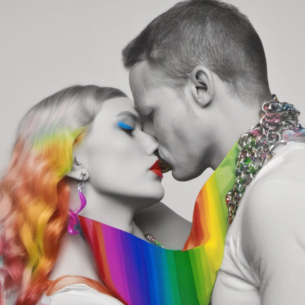 man with rainbow necklace kissing a woman good looking trending fantastic 1