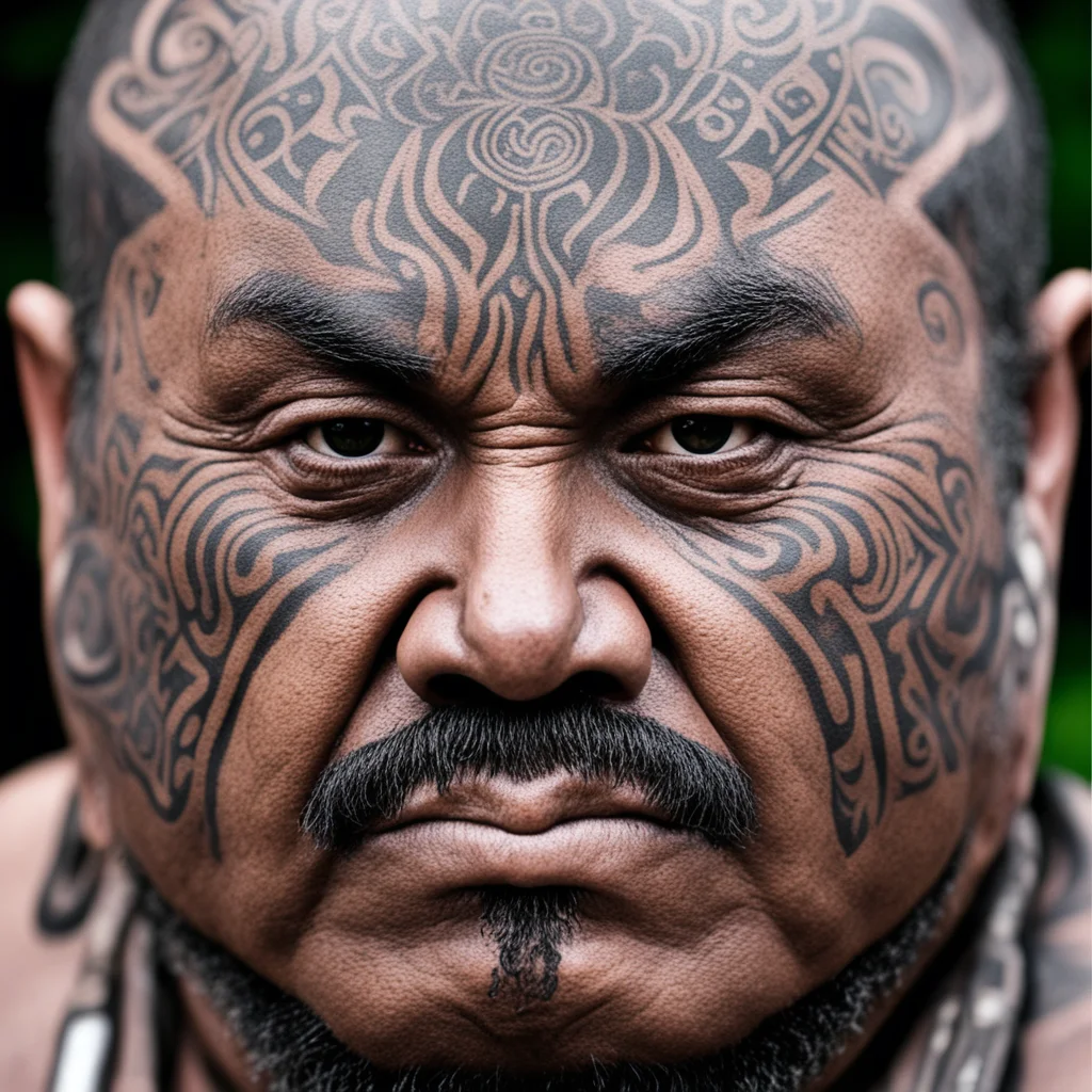aimaori cheif moko facial tatoos menacing close up face