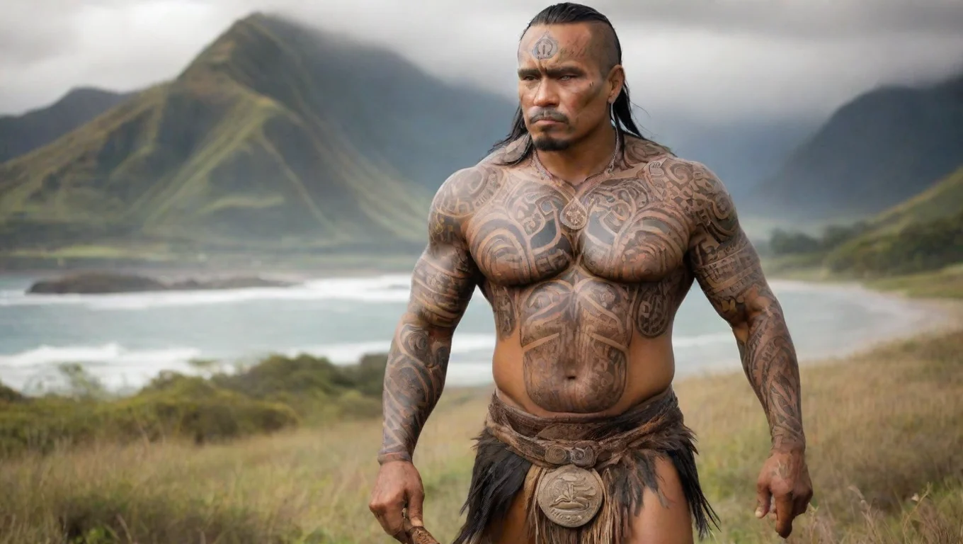 maori warrior pacific islander tatoos sweeping landscape widescreen