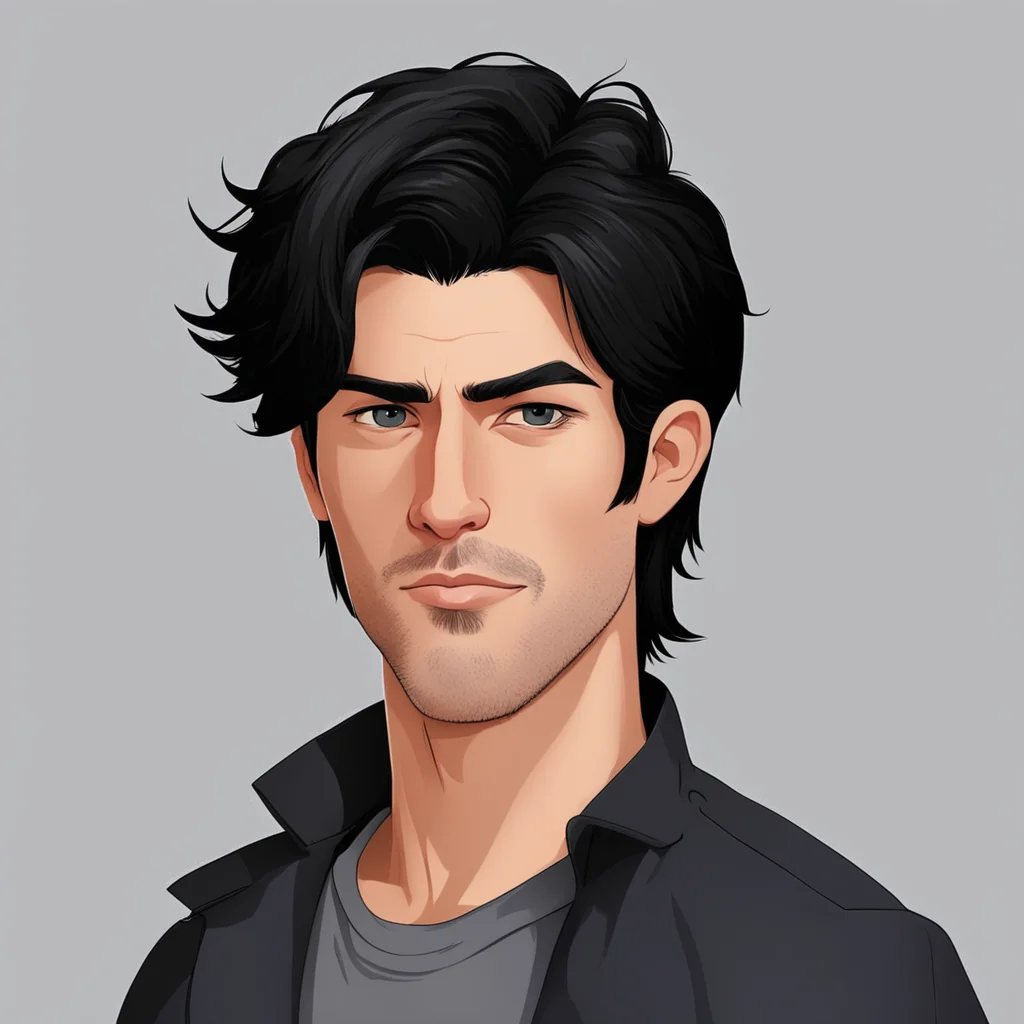 aimasculine male with black hair cartoone