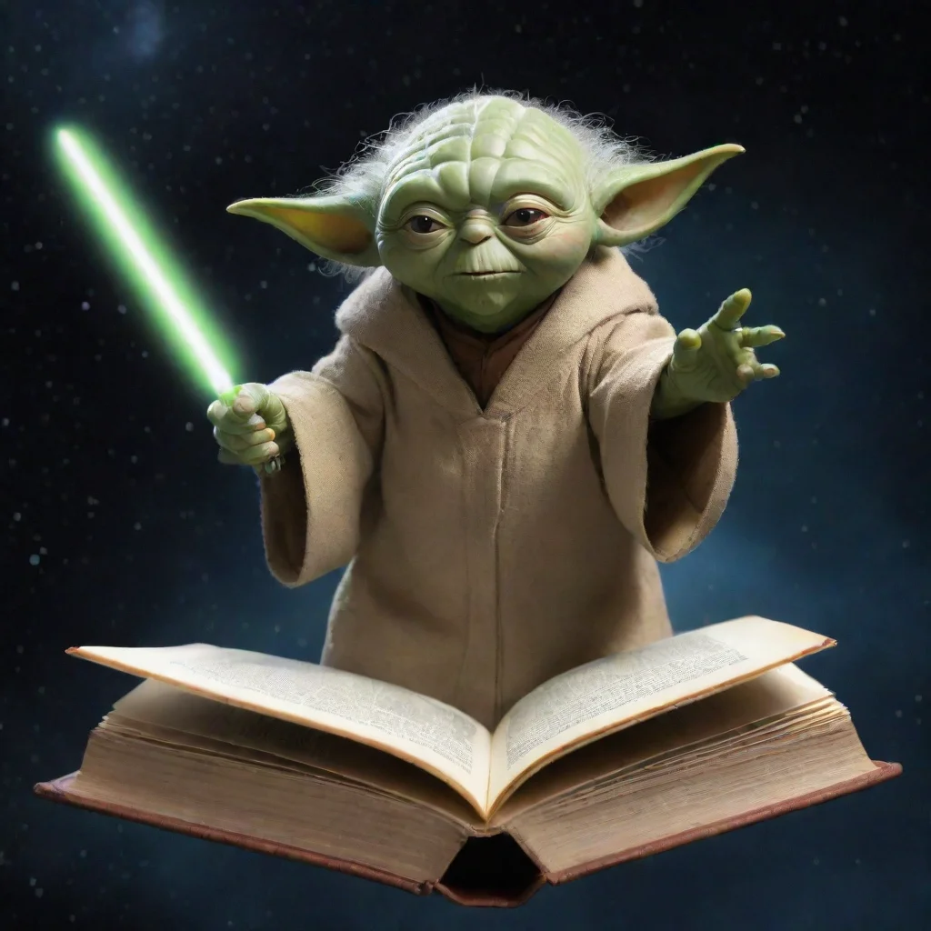 aimaster yoda flies through space on a book
