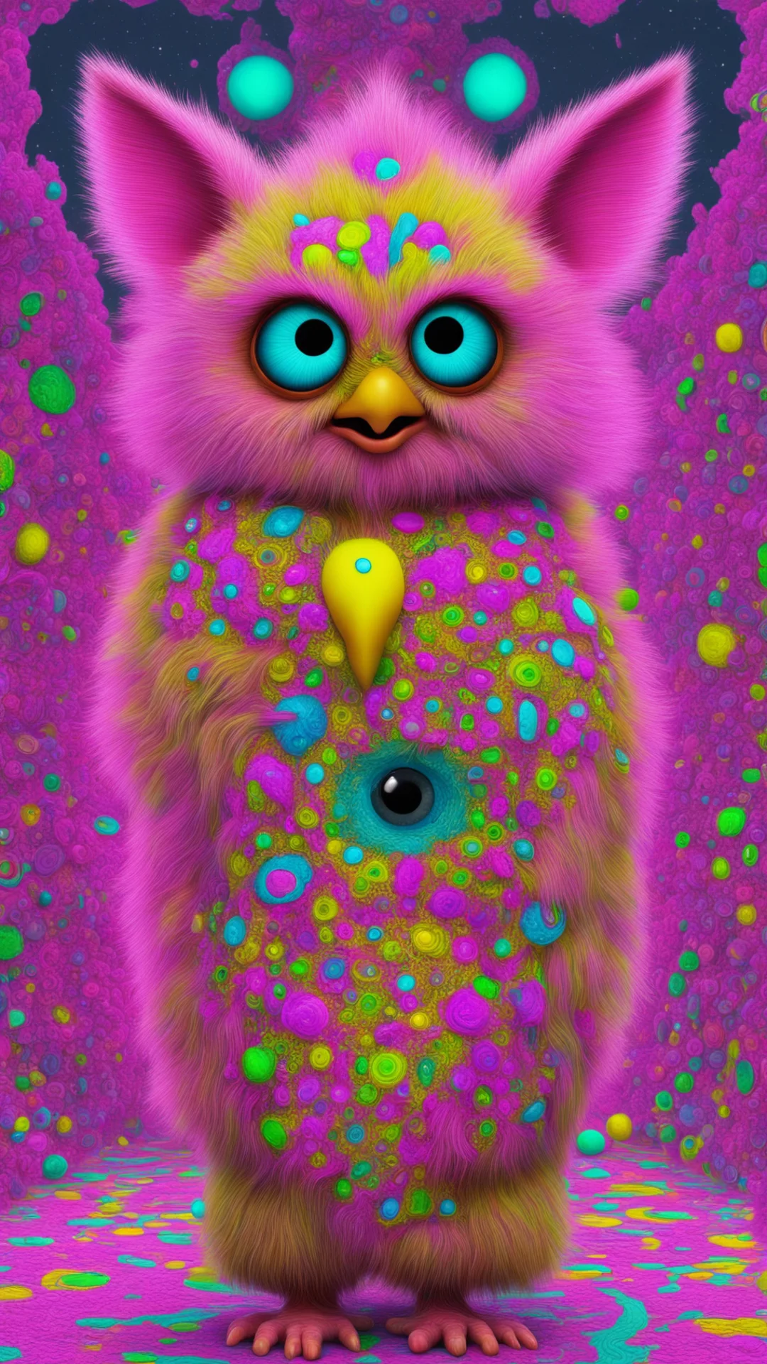 aimati klarwein r crumb furby octane render pastel environment tie the fractal furby aspect 916 amazing awesome portrait 2 tall